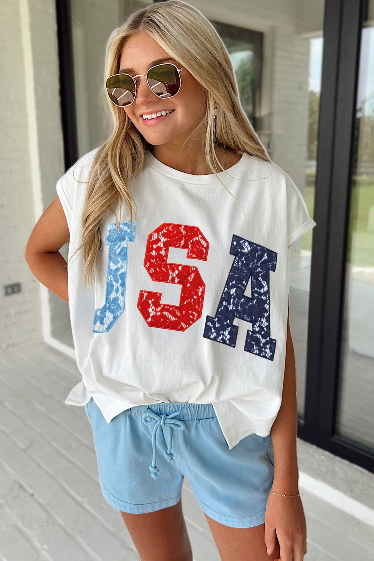 USA Color Block, Patch &  Stitched-Letter Tee