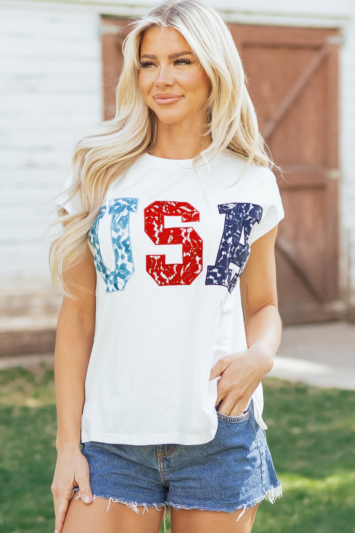USA Color Block, Patch &  Stitched-Letter Tee