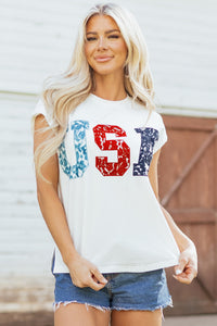 USA Color Block, Patch &  Stitched-Letter Tee