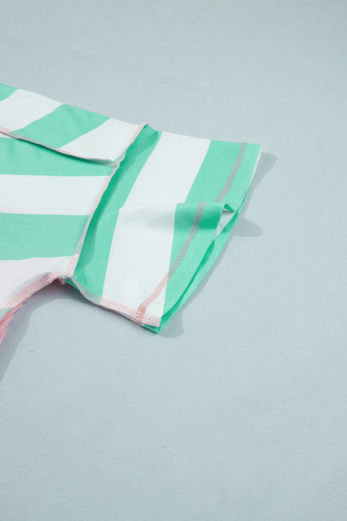 Mint Green & Cream Striped Oversized Top with Pink Contrasting Detail