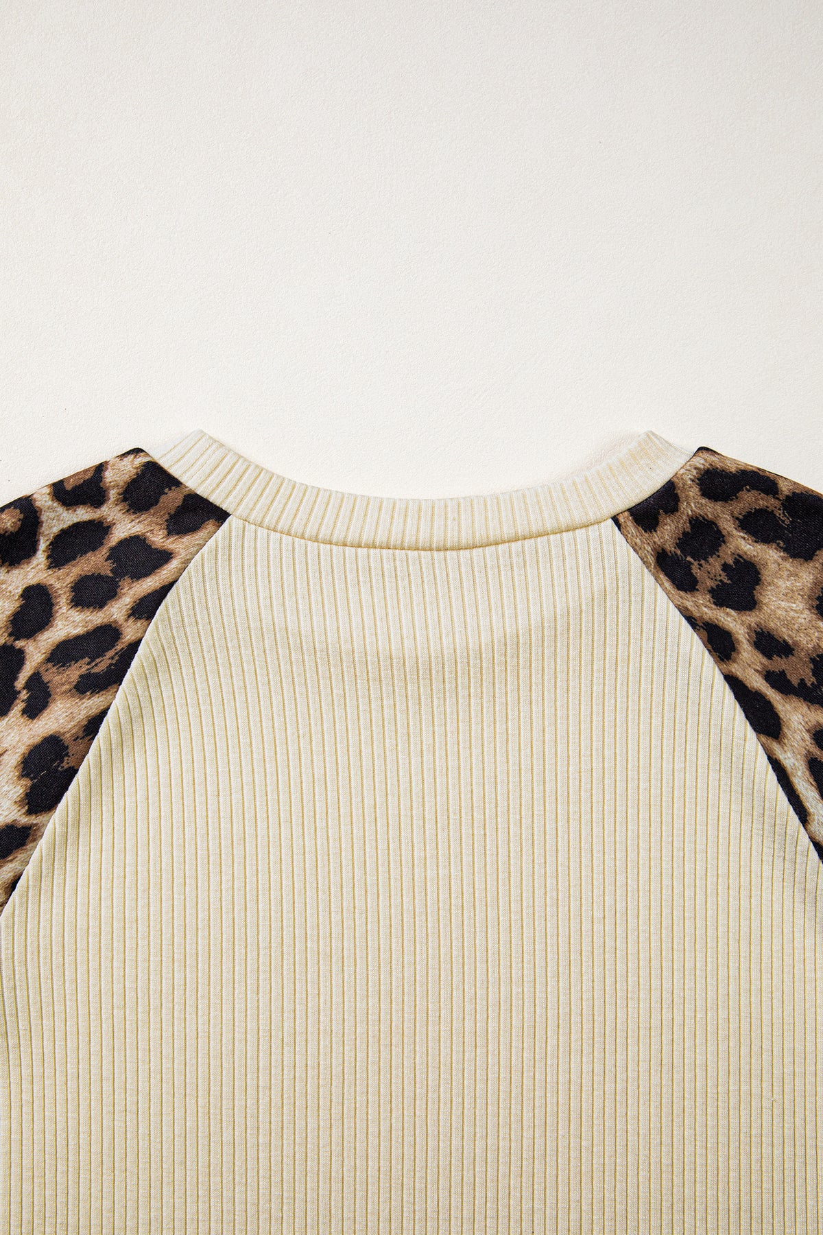 Leopard Shoulders, Soft Ribbed Round-Neck Cream Top
