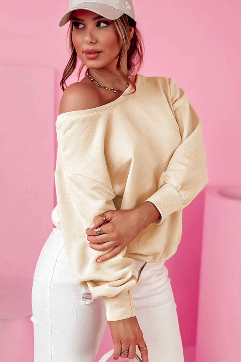 Ivory Round Neck Sweatshirt w/ Upper Back Bow