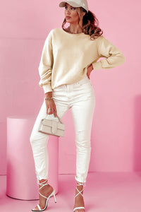 Ivory Round Neck Sweatshirt w/ Upper Back Bow