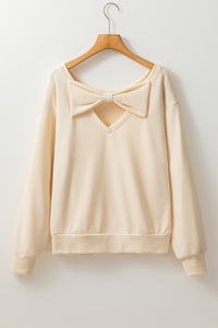 Ivory Round Neck Sweatshirt w/ Upper Back Bow