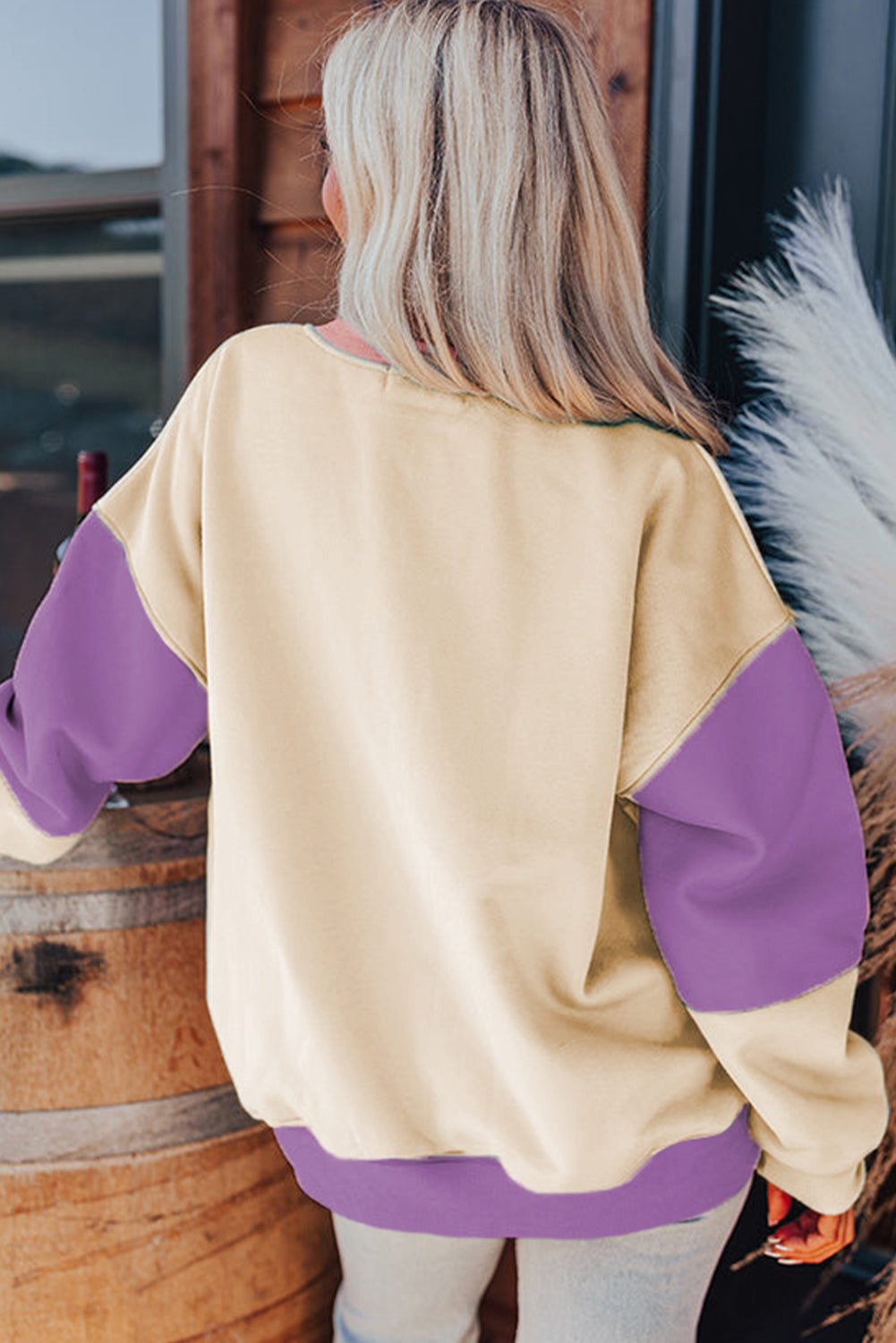 Purple, Pink & Ivory Colorblock Long-Sleeve Top