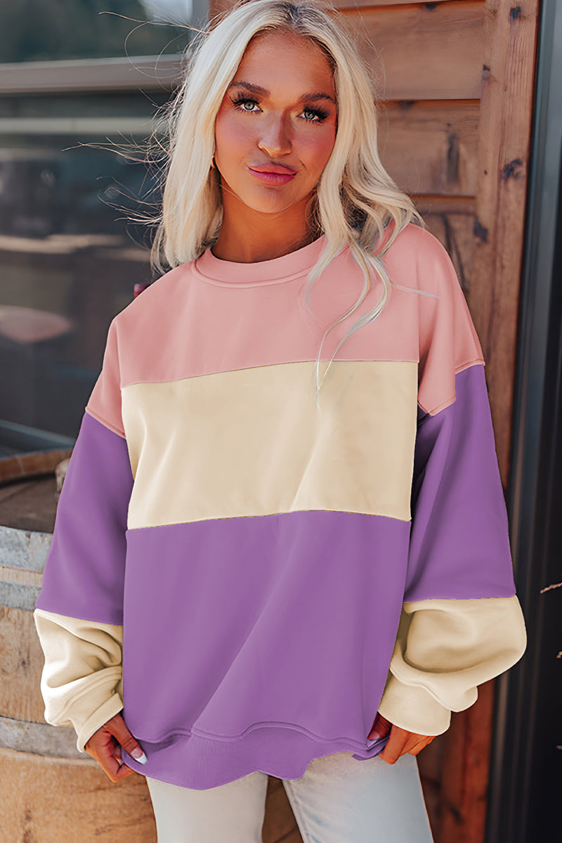 Purple, Pink & Ivory Colorblock Long-Sleeve Top