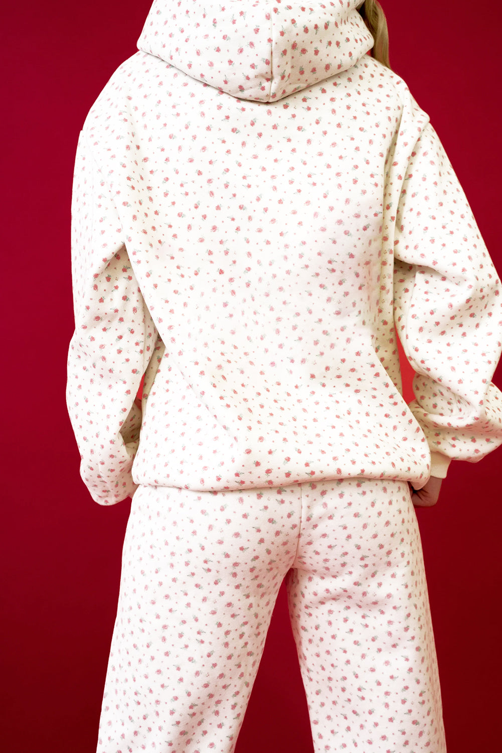 Pink and White Floral Hoodie Sweatpants Set
