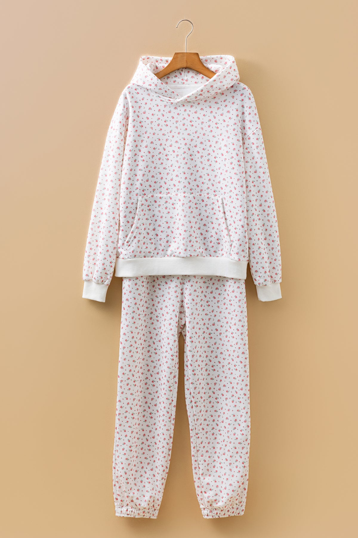 Pink and White Floral Hoodie Sweatpants Set