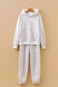 Pink and White Floral Hoodie Sweatpants Set