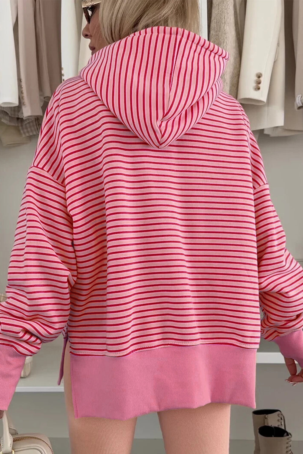 Pink & Red Striped Lightweight Spring Hoodie