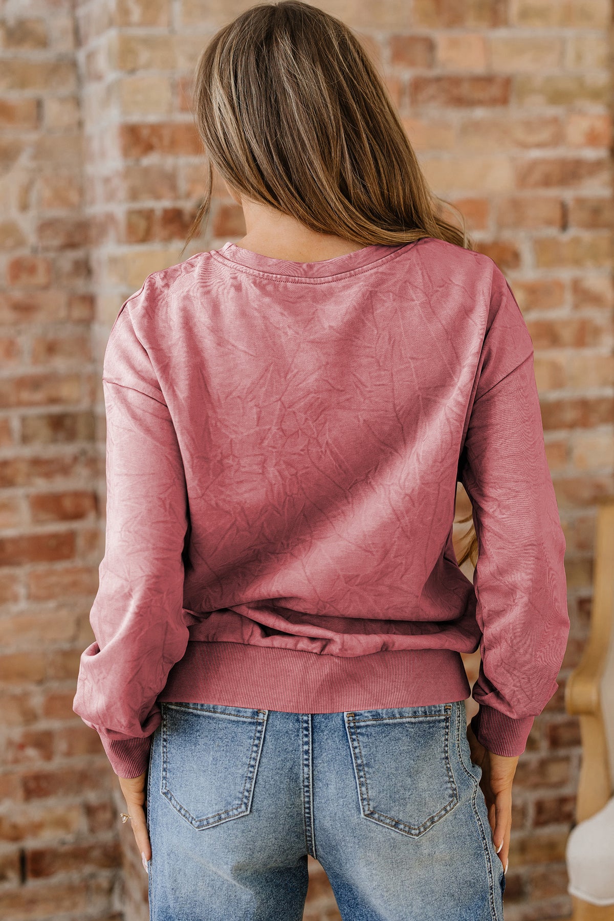 Saved By Grace (Dark Red) Letter Embroidery Mineral Wash Loose Sweatshirt