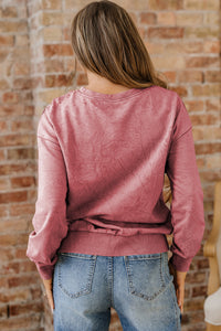 Saved By Grace (Dark Red) Letter Embroidery Mineral Wash Loose Sweatshirt