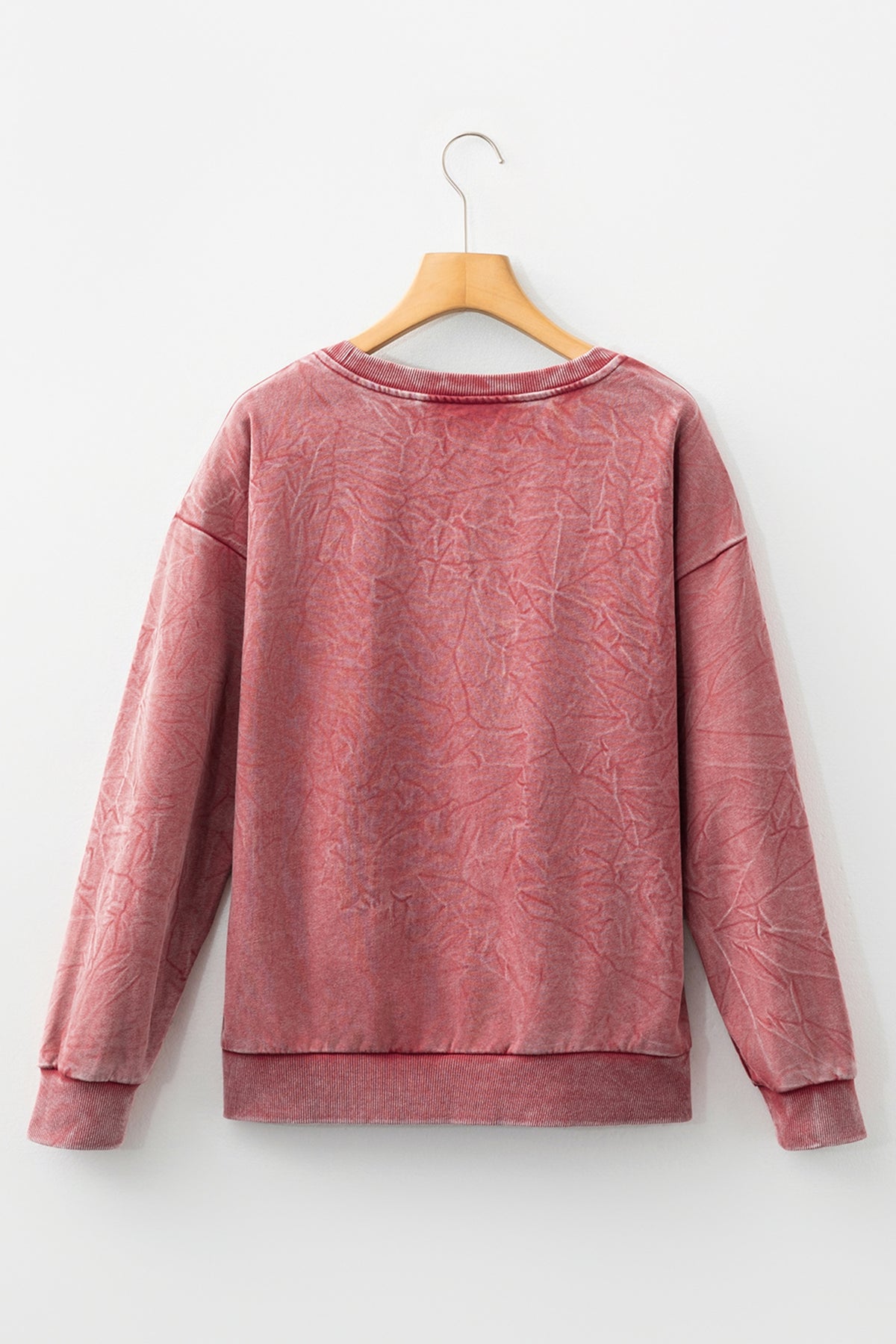 Saved By Grace (Dark Red) Letter Embroidery Mineral Wash Loose Sweatshirt