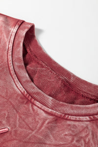 Saved By Grace (Dark Red) Letter Embroidery Mineral Wash Loose Sweatshirt