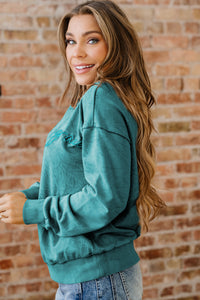 Saved By Grace (Teal) Letter Embroidery Mineral Wash Loose Sweatshirt