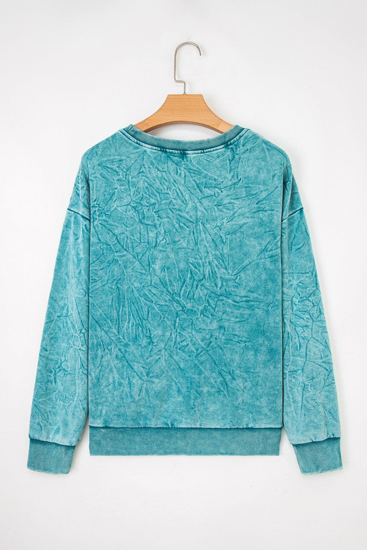 Saved By Grace (Teal) Letter Embroidery Mineral Wash Loose Sweatshirt