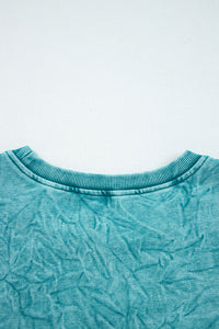 Saved By Grace (Teal) Letter Embroidery Mineral Wash Loose Sweatshirt