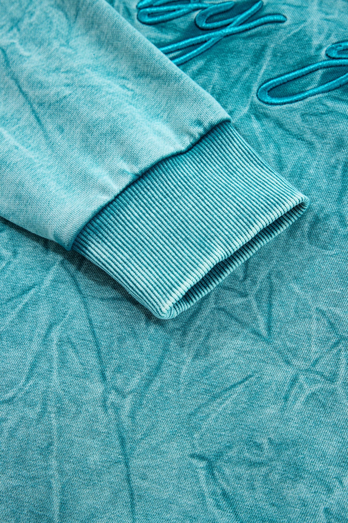 Saved By Grace (Teal) Letter Embroidery Mineral Wash Loose Sweatshirt