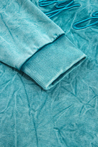Saved By Grace (Teal) Letter Embroidery Mineral Wash Loose Sweatshirt