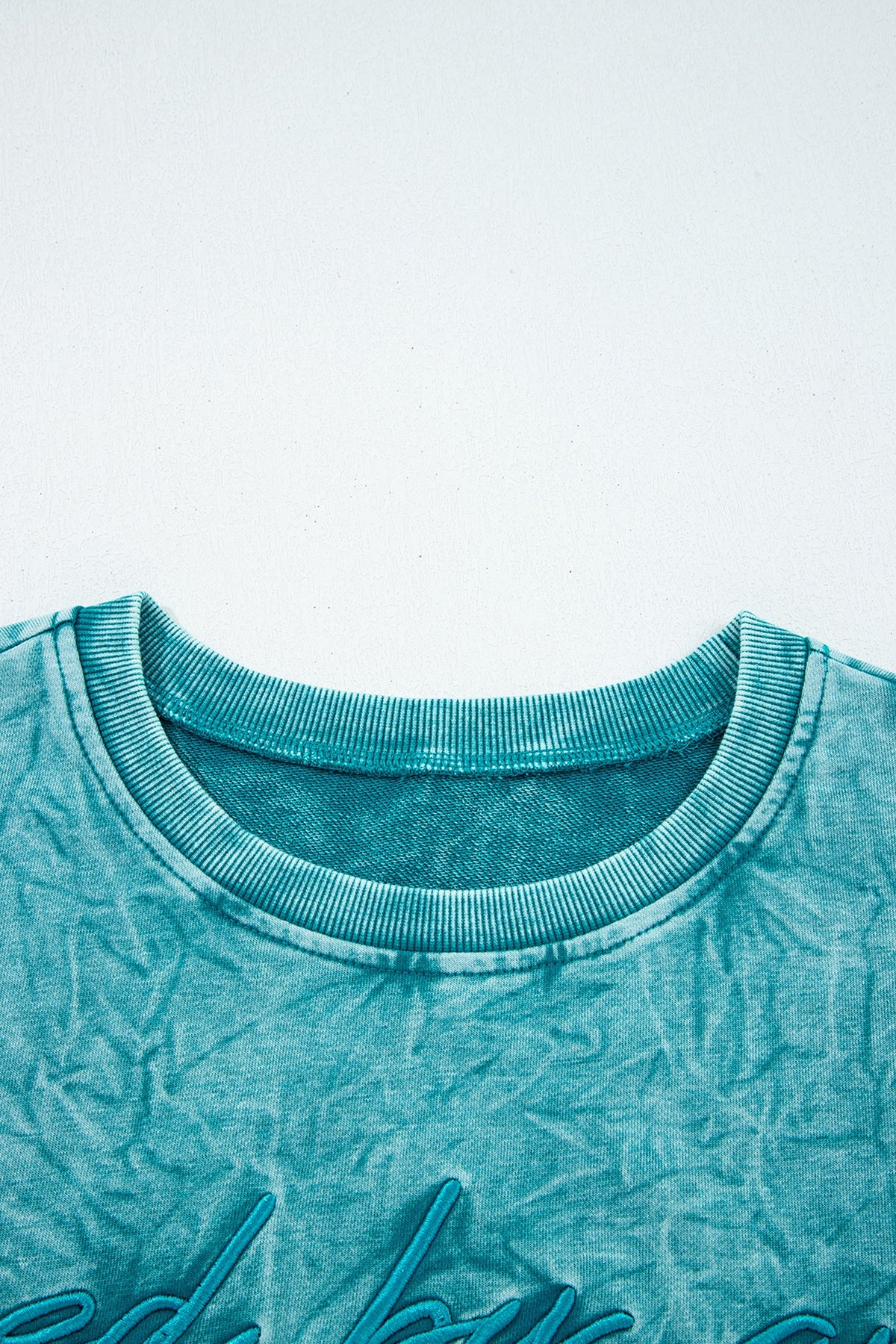 Saved By Grace (Teal) Letter Embroidery Mineral Wash Loose Sweatshirt