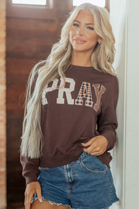Patchwork PRAY Dark Brown Lightweight Sweatshirt