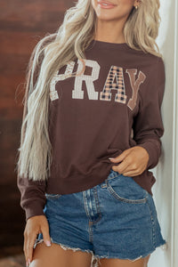 Patchwork PRAY Dark Brown Lightweight Sweatshirt