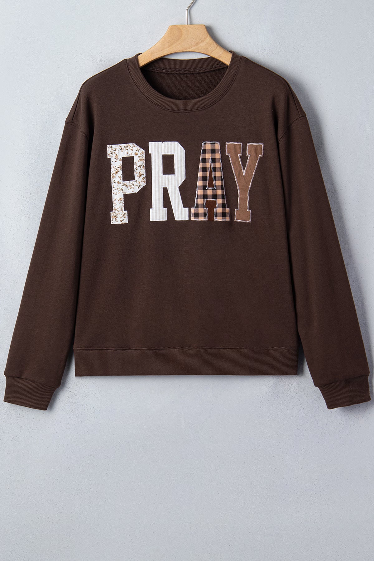 Patchwork PRAY Dark Brown Lightweight Sweatshirt