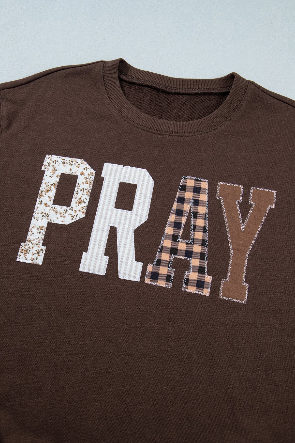 Patchwork PRAY Dark Brown Lightweight Sweatshirt