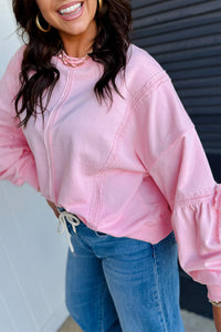 Soft Pink Lightweight Sweatshirt w/ Lace Detail