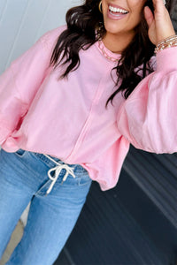 Soft Pink Lightweight Sweatshirt w/ Lace Detail