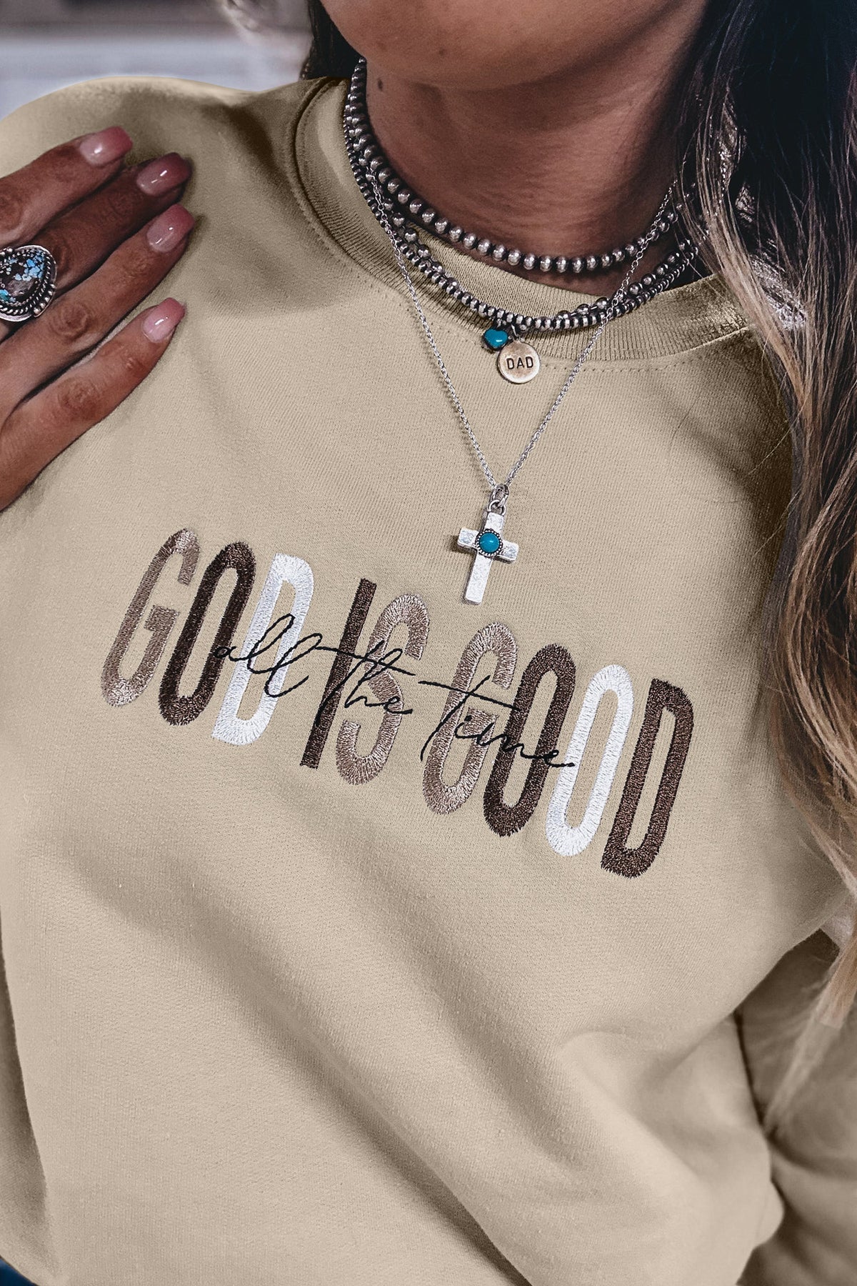 God Is Good (Beige) Embroidered Sweatshirt
