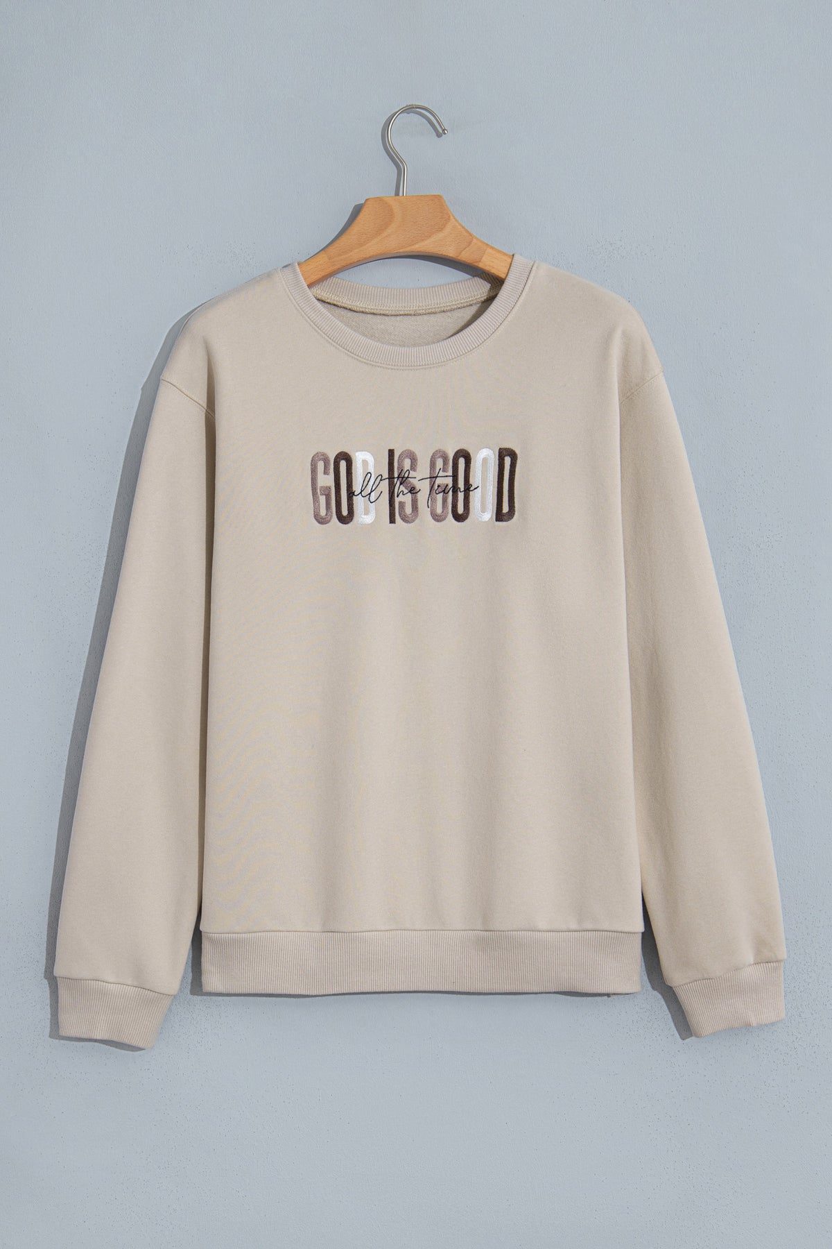 God Is Good (Beige) Embroidered Sweatshirt