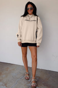 Christ Is King Embroidered Mock Neck Sweatshirt w/Embroidered Cross on Sleeve