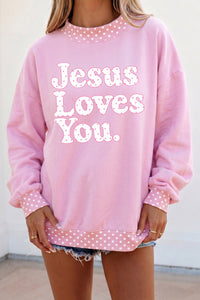 Jesus Loves You Polka Dot Mock Neck Sweatshirt