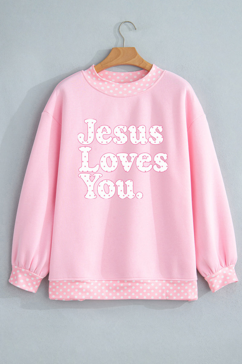 Jesus Loves You Polka Dot Mock Neck Sweatshirt