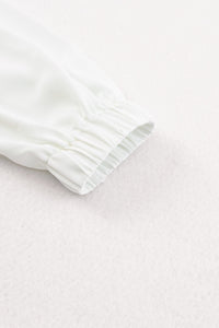 Pleated Top (White) with Puff Sleeves and Hidden Buttons