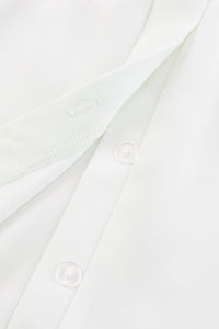 Pleated Top (White) with Puff Sleeves and Hidden Buttons