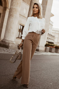 Pleated Top (White) with Puff Sleeves and Hidden Buttons