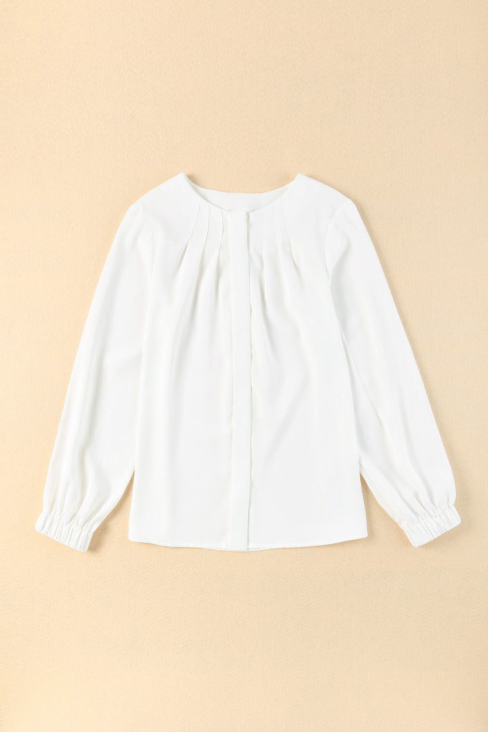 Pleated Top (White) with Puff Sleeves and Hidden Buttons