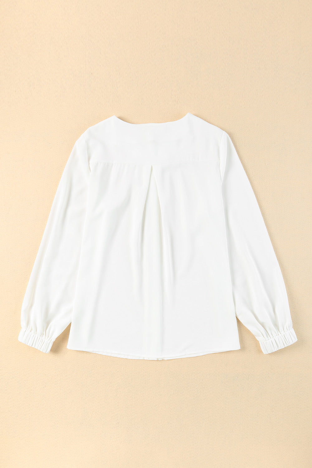 Pleated Top (White) with Puff Sleeves and Hidden Buttons