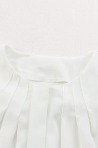 Pleated Top (White) with Puff Sleeves and Hidden Buttons