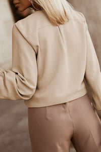Pleated Top (Cream) with Puff Sleeves and Hidden Buttons
