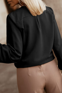 Pleated Top (Black) with Puff Sleeves and Hidden Buttons