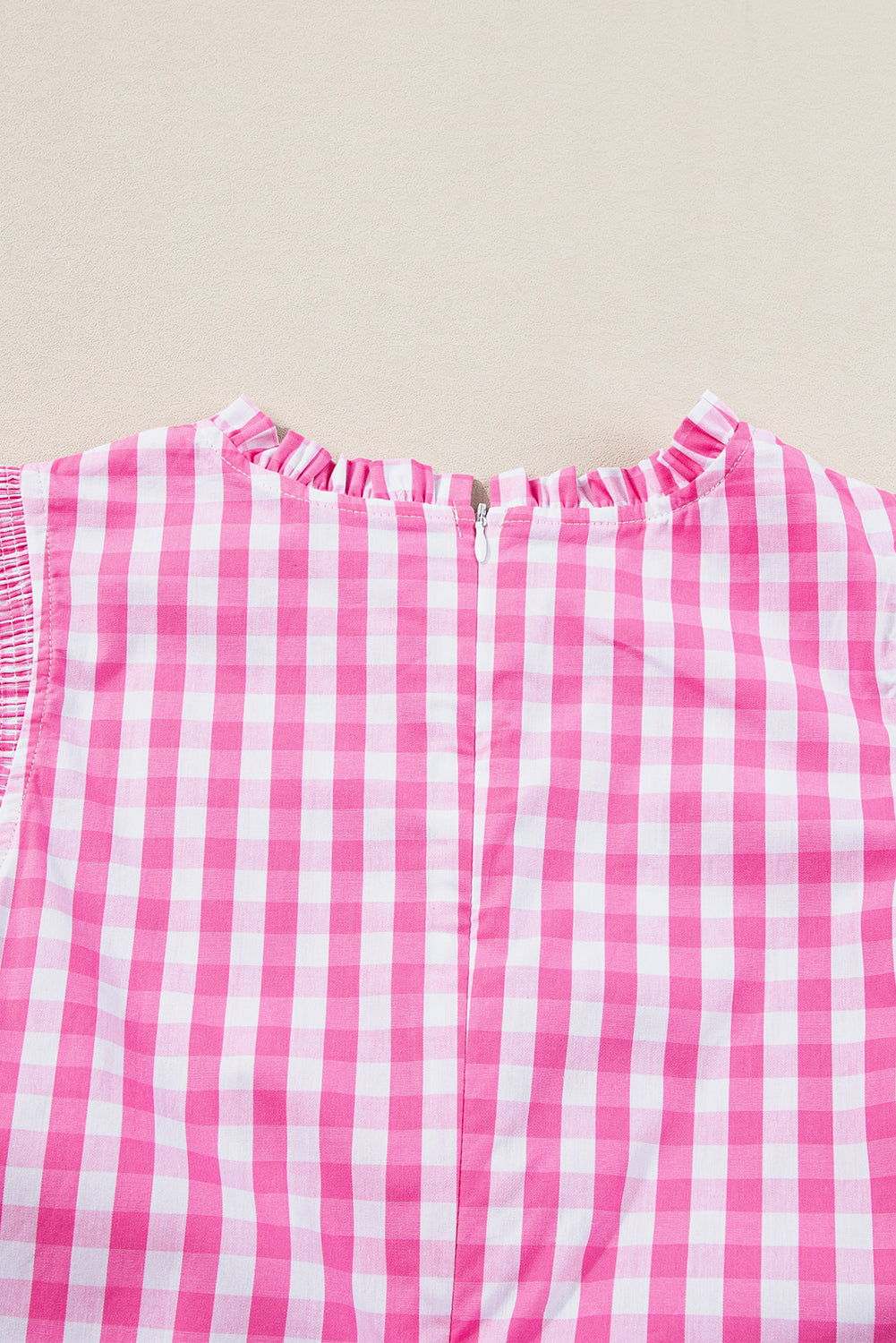 Pink & White Checkered Ruffled Sleeve Top