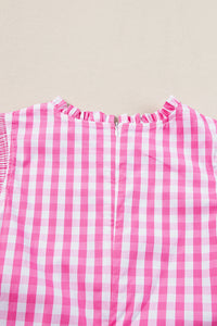Pink & White Checkered Ruffled Sleeve Top