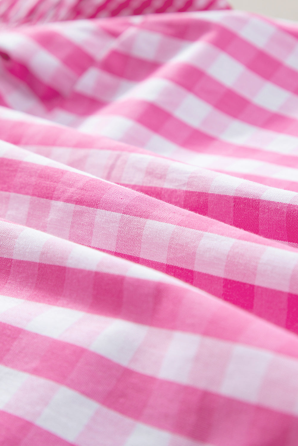 Pink & White Checkered Ruffled Sleeve Top