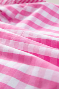 Pink & White Checkered Ruffled Sleeve Top