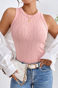 Textured Wavy Pink Slim Fit Tank Top