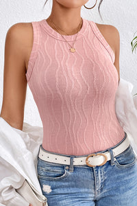 Textured Wavy Pink Slim Fit Tank Top