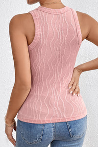 Textured Wavy Pink Slim Fit Tank Top